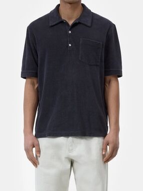 Closed Brand Men's Navy Blue Terry Cloth Polo Shirt - Size XL